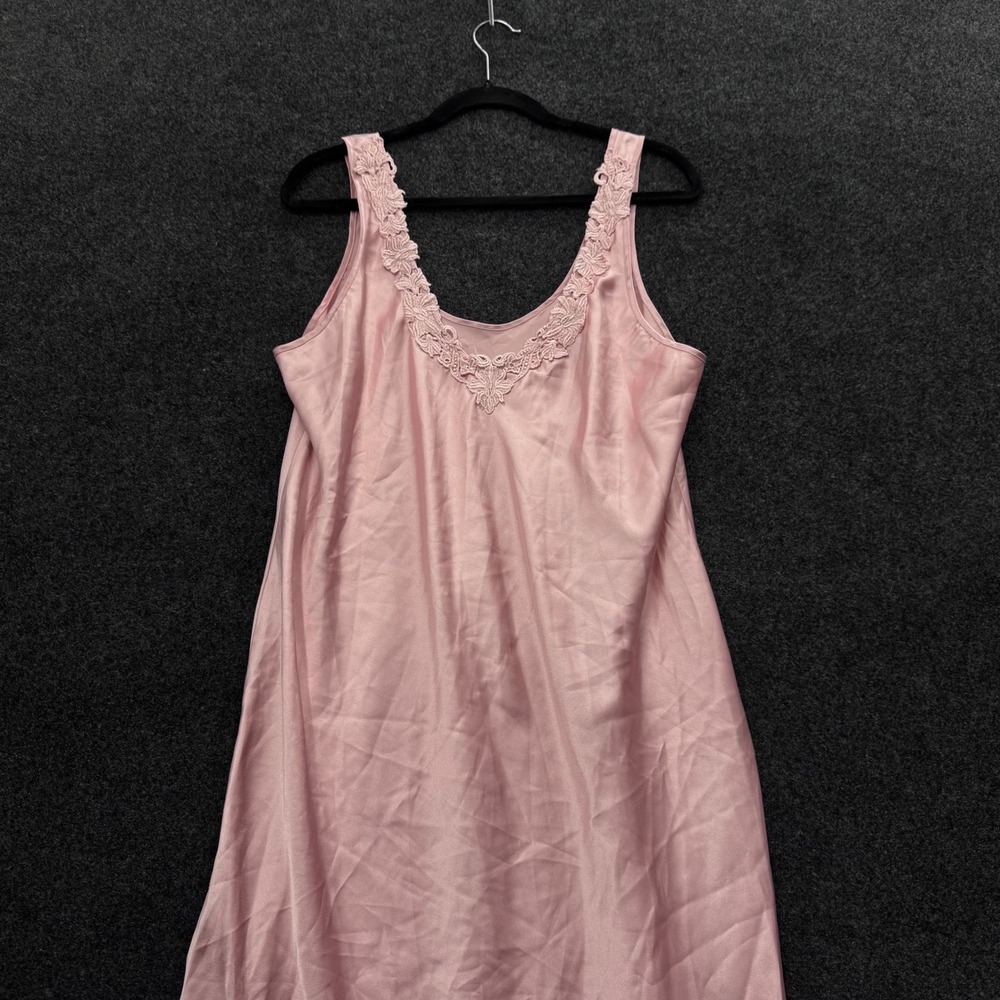 Vintage Pink Satin Lace Trim Nightgown Chemise Sleepwear Slip Dress